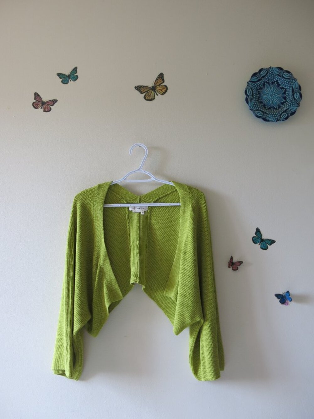 Anthropologie Chartreusse Viscose Linen Ribbed Cropped Open Cardigan Size XS/S/M